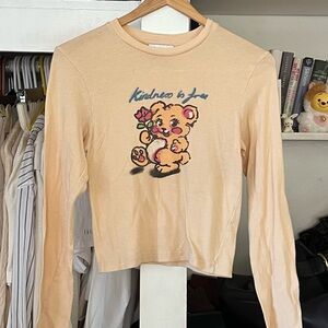 Topshop Cream Long Sleeve Tee with Bear Graphic